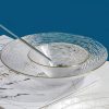 Glass Bowl and Plate Set with Golden Rims and Horizontal Stripes