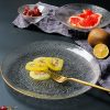 Glass Bowl and Plate Set with Golden Rims and Horizontal Stripes